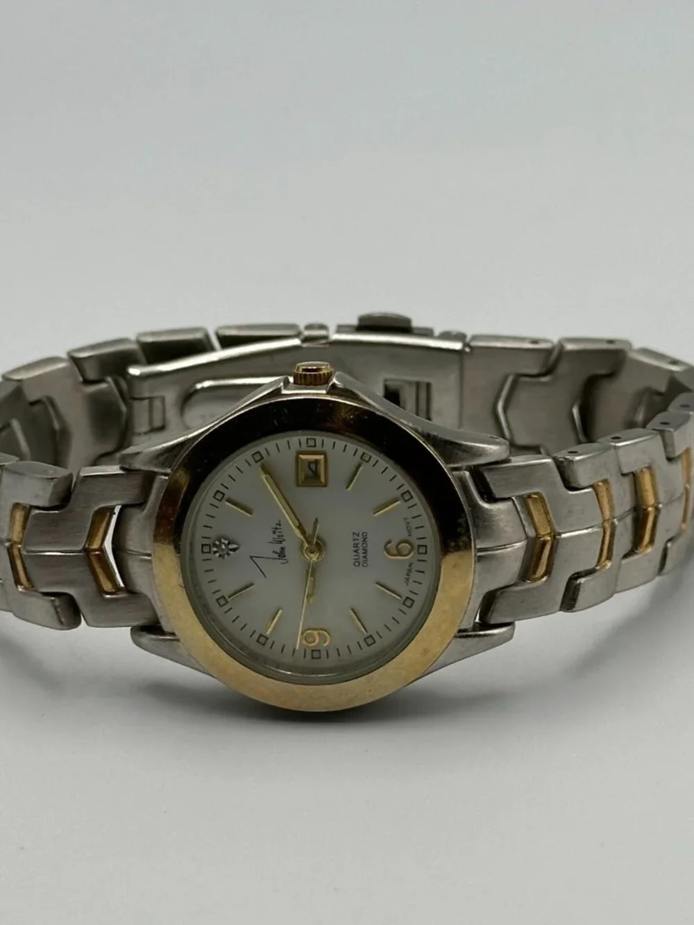 John Weitz Watch Women Silver Gold Two Tone Date Window New Battery 7 Inch